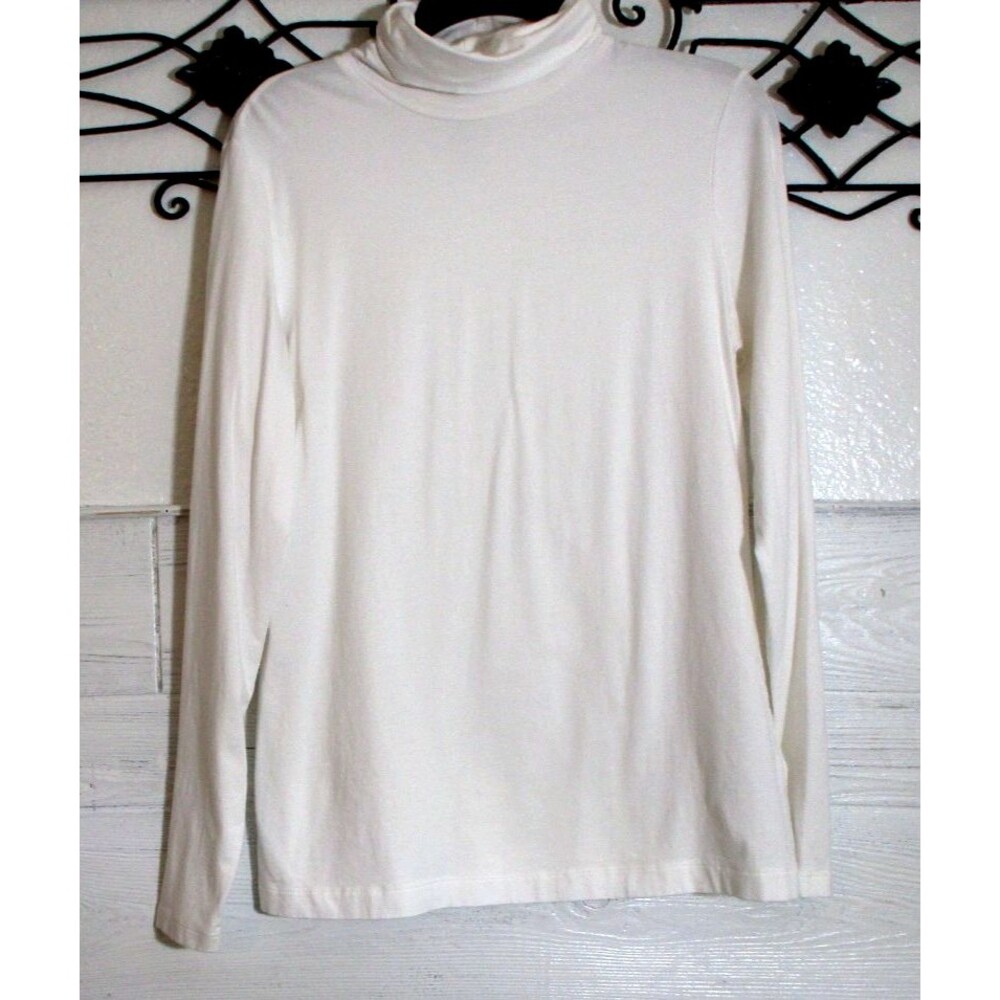 Lands' End Women's Knit Top Size M Long Sleeve White High Neck